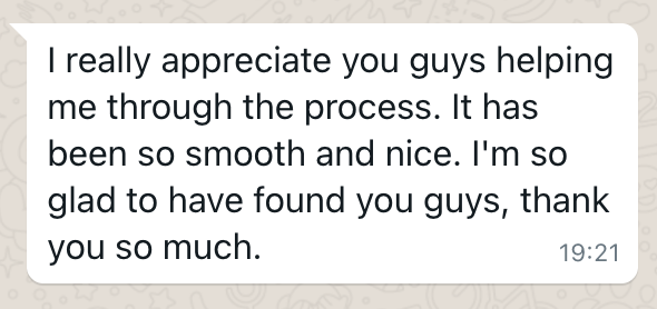Client message about what the process was like to go through
