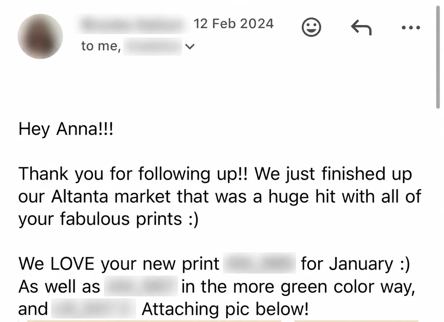 Email from a client: We just finished up our Atlanta market that was a huge hit with all of your fabulous prints.