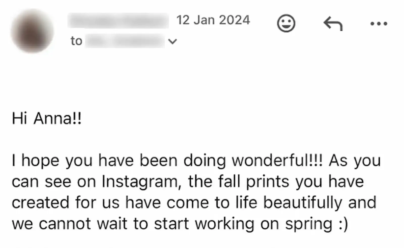 Email from a client: The fall prints you have created for us have come to life beautifully and we cannot wait to start working on spring.